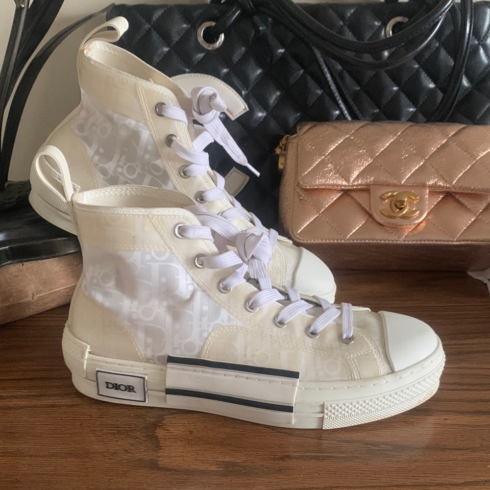 Dior White and Cream High-Top Sneakers